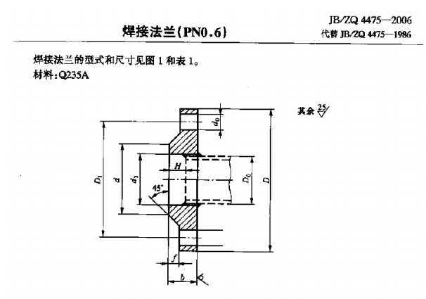 JBZQ4475-2006焊接法蘭(PN0.6)